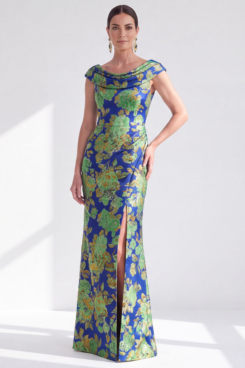 Load image into Gallery viewer, Dusty Green Mermaid Long Floral Mother of the Bride Dress with Slit