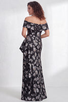 Load image into Gallery viewer, Floral Navy White Ruffled Mermaid Long Mother of the Bride Dress with Slit