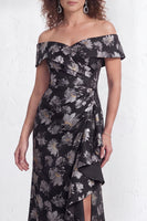 Load image into Gallery viewer, Floral Navy White Ruffled Mermaid Long Mother of the Bride Dress with Slit