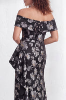 Load image into Gallery viewer, Floral Navy White Ruffled Mermaid Long Mother of the Bride Dress with Slit