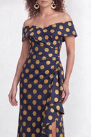Load image into Gallery viewer, Floral Navy White Ruffled Mermaid Long Mother of the Bride Dress with Slit