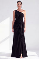 Load image into Gallery viewer, Grey Blue Velvet One Shoulder Mermaid Ruffled Long Mother of the Bride Dress