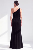 Load image into Gallery viewer, Grey Blue Velvet One Shoulder Mermaid Ruffled Long Mother of the Bride Dress