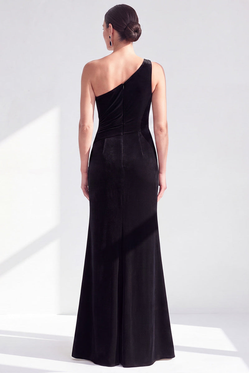 Load image into Gallery viewer, Grey Blue Velvet One Shoulder Mermaid Ruffled Long Mother of the Bride Dress