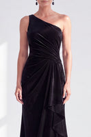 Load image into Gallery viewer, Grey Blue Velvet One Shoulder Mermaid Ruffled Long Mother of the Bride Dress