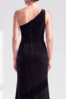 Load image into Gallery viewer, Grey Blue Velvet One Shoulder Mermaid Ruffled Long Mother of the Bride Dress
