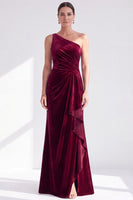 Load image into Gallery viewer, Grey Blue Velvet One Shoulder Mermaid Ruffled Long Mother of the Bride Dress