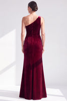 Load image into Gallery viewer, Grey Blue Velvet One Shoulder Mermaid Ruffled Long Mother of the Bride Dress