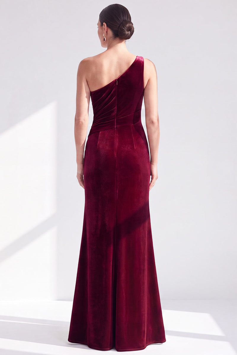 Load image into Gallery viewer, Grey Blue Velvet One Shoulder Mermaid Ruffled Long Mother of the Bride Dress