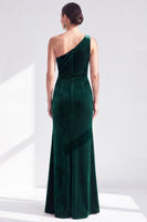 Load image into Gallery viewer, Grey Blue Velvet One Shoulder Mermaid Ruffled Long Mother of the Bride Dress
