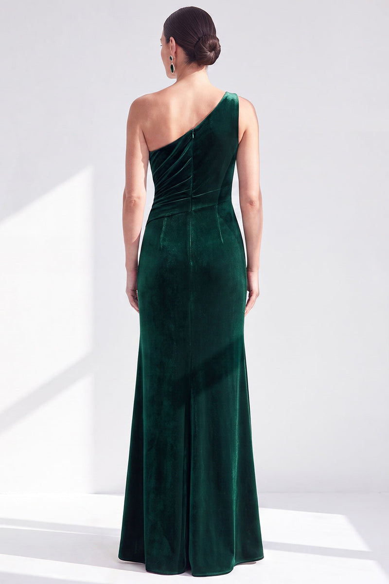 Load image into Gallery viewer, Grey Blue Velvet One Shoulder Mermaid Ruffled Long Mother of the Bride Dress