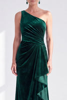 Load image into Gallery viewer, Grey Blue Velvet One Shoulder Mermaid Ruffled Long Mother of the Bride Dress