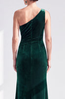 Load image into Gallery viewer, Grey Blue Velvet One Shoulder Mermaid Ruffled Long Mother of the Bride Dress