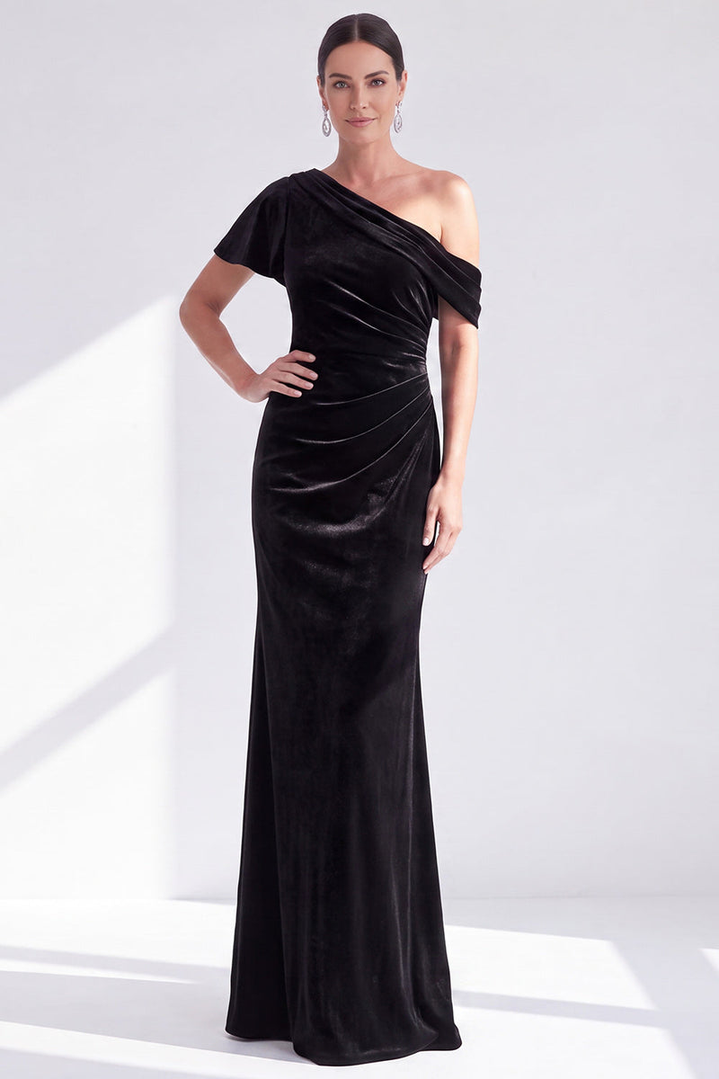 Load image into Gallery viewer, Dark Green One Shoulder Velvet Mermaid Long Mother of the Bride Dress