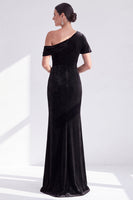 Load image into Gallery viewer, Dark Green One Shoulder Velvet Mermaid Long Mother of the Bride Dress