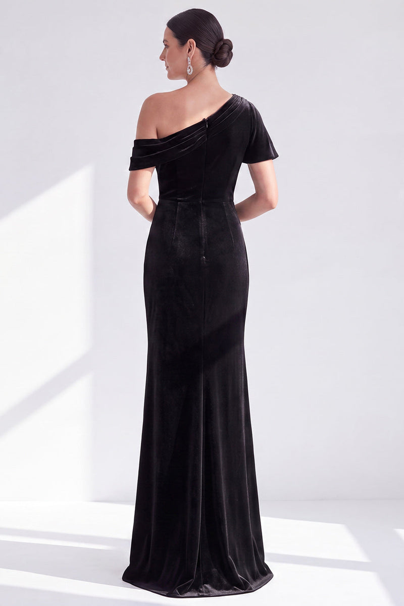 Load image into Gallery viewer, Dark Green One Shoulder Velvet Mermaid Long Mother of the Bride Dress