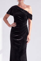 Load image into Gallery viewer, Dark Green One Shoulder Velvet Mermaid Long Mother of the Bride Dress