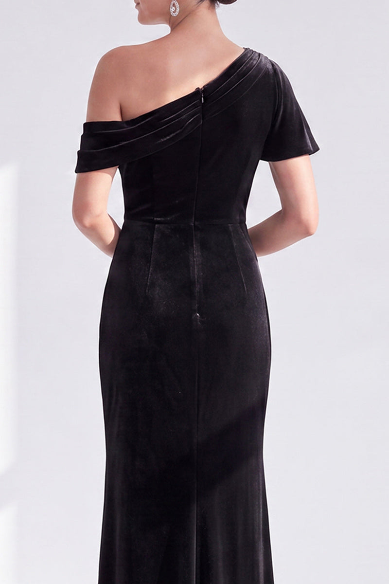 Load image into Gallery viewer, Dark Green One Shoulder Velvet Mermaid Long Mother of the Bride Dress