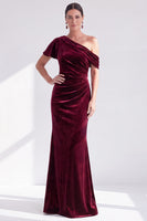 Load image into Gallery viewer, Dark Green One Shoulder Velvet Mermaid Long Mother of the Bride Dress