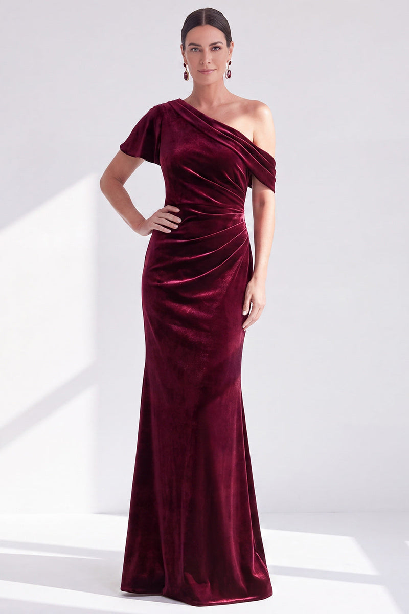 Load image into Gallery viewer, Dark Green One Shoulder Velvet Mermaid Long Mother of the Bride Dress
