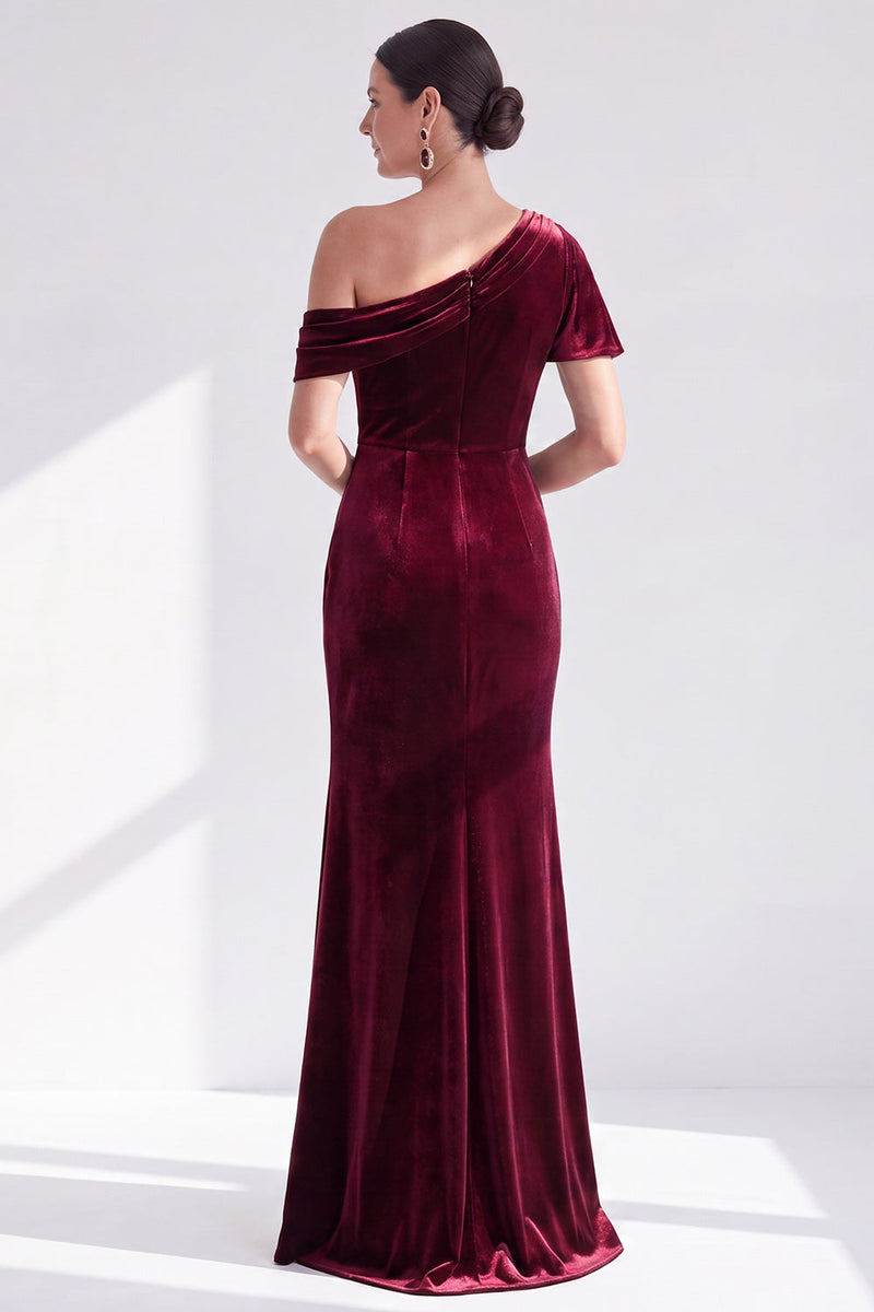 Load image into Gallery viewer, Dark Green One Shoulder Velvet Mermaid Long Mother of the Bride Dress