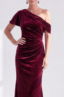 Load image into Gallery viewer, Dark Green One Shoulder Velvet Mermaid Long Mother of the Bride Dress
