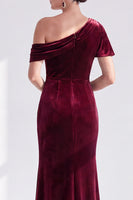 Load image into Gallery viewer, Dark Green One Shoulder Velvet Mermaid Long Mother of the Bride Dress