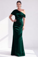 Load image into Gallery viewer, Dark Green One Shoulder Velvet Mermaid Long Mother of the Bride Dress