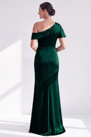 Load image into Gallery viewer, Dark Green One Shoulder Velvet Mermaid Long Mother of the Bride Dress