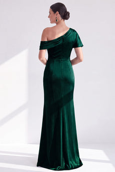 Dark Green One Shoulder Velvet Mermaid Long Mother of the Bride Dress