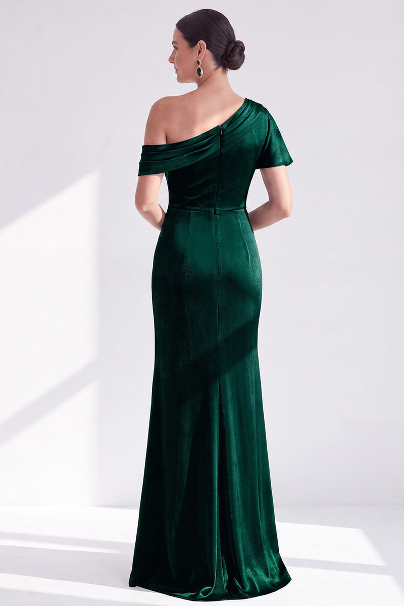 Load image into Gallery viewer, Dark Green One Shoulder Velvet Mermaid Long Mother of the Bride Dress