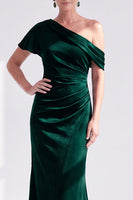 Load image into Gallery viewer, Dark Green One Shoulder Velvet Mermaid Long Mother of the Bride Dress