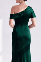 Load image into Gallery viewer, Dark Green One Shoulder Velvet Mermaid Long Mother of the Bride Dress