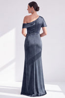 Load image into Gallery viewer, Dark Green One Shoulder Velvet Mermaid Long Mother of the Bride Dress