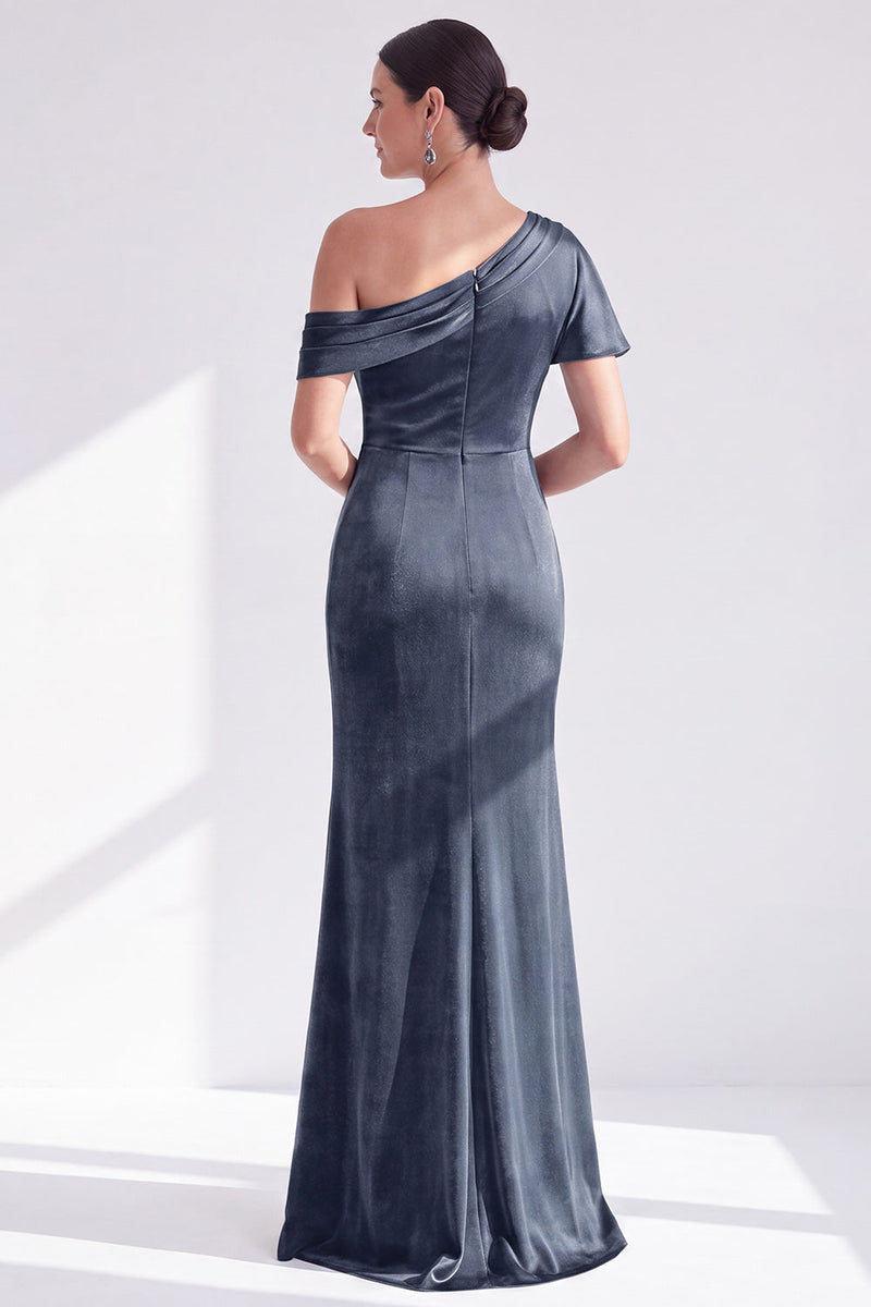 Load image into Gallery viewer, Dark Green One Shoulder Velvet Mermaid Long Mother of the Bride Dress