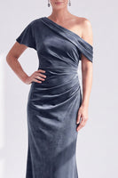 Load image into Gallery viewer, Dark Green One Shoulder Velvet Mermaid Long Mother of the Bride Dress