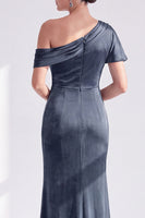 Load image into Gallery viewer, Dark Green One Shoulder Velvet Mermaid Long Mother of the Bride Dress