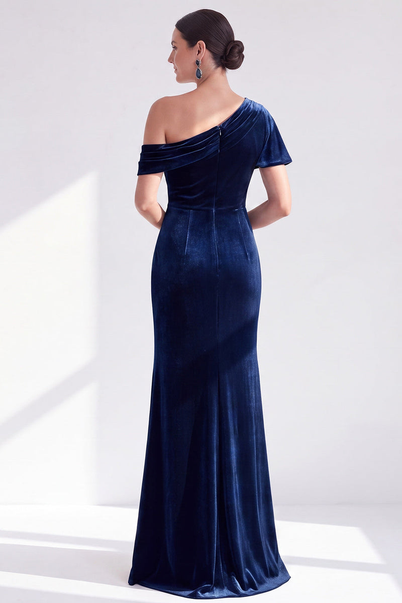 Load image into Gallery viewer, Dark Green One Shoulder Velvet Mermaid Long Mother of the Bride Dress