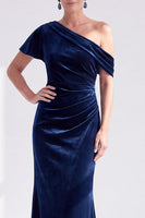 Load image into Gallery viewer, Dark Green One Shoulder Velvet Mermaid Long Mother of the Bride Dress
