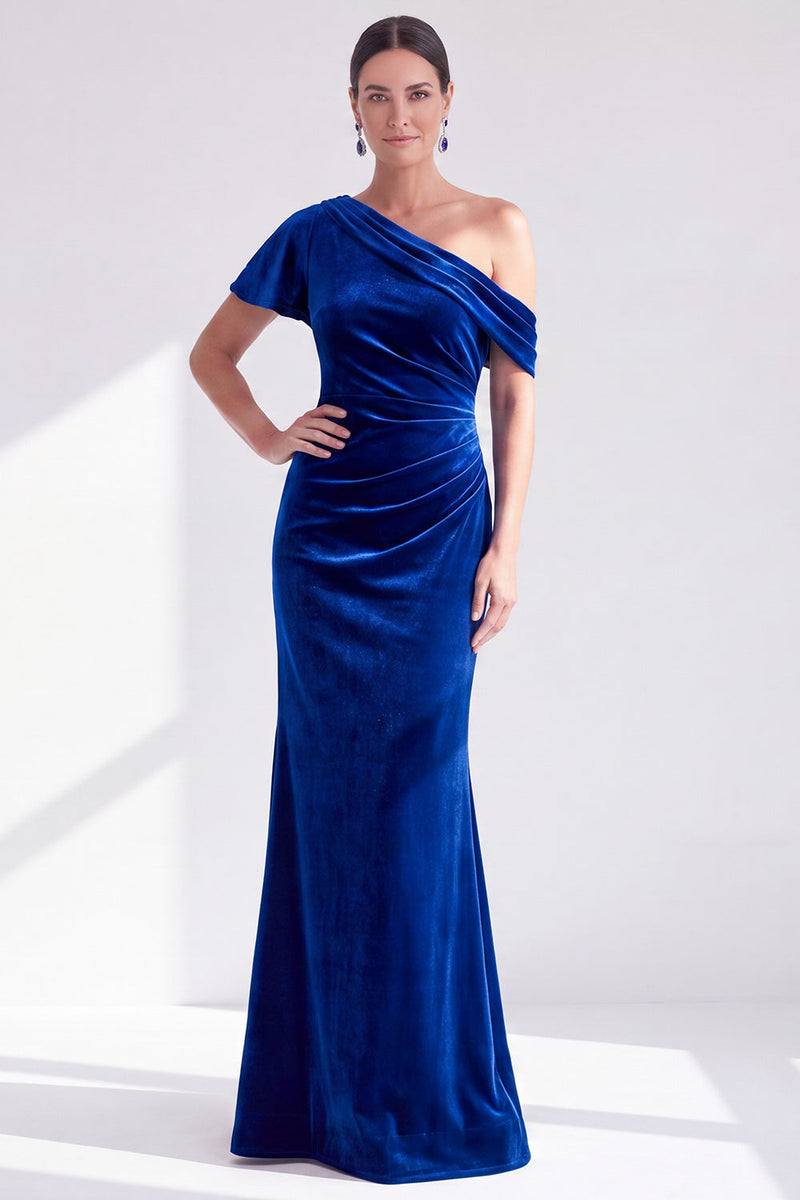 Load image into Gallery viewer, Dark Green One Shoulder Velvet Mermaid Long Mother of the Bride Dress