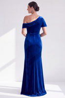 Load image into Gallery viewer, Dark Green One Shoulder Velvet Mermaid Long Mother of the Bride Dress