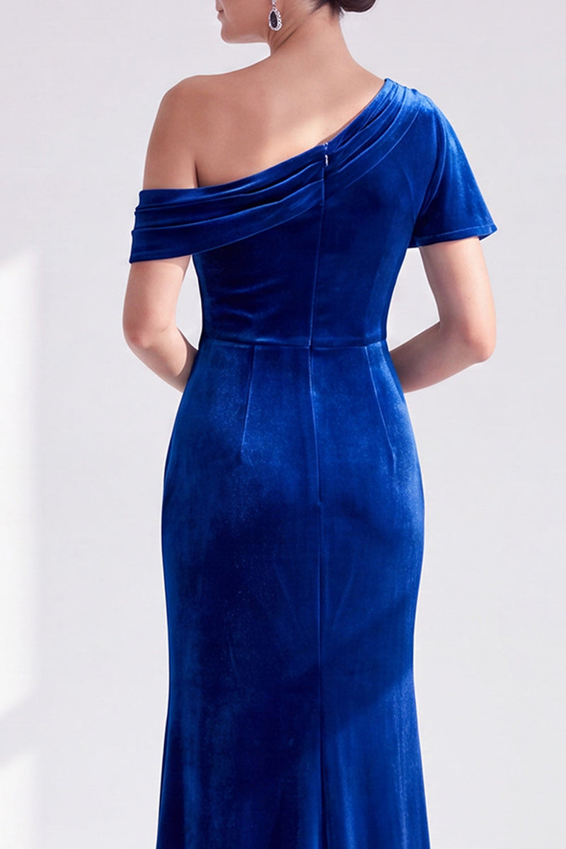 Load image into Gallery viewer, Dark Green One Shoulder Velvet Mermaid Long Mother of the Bride Dress