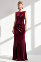 Load image into Gallery viewer, Navy Boat Neck Velvet Long Mermaid Mother of the Bride Dress with Slit