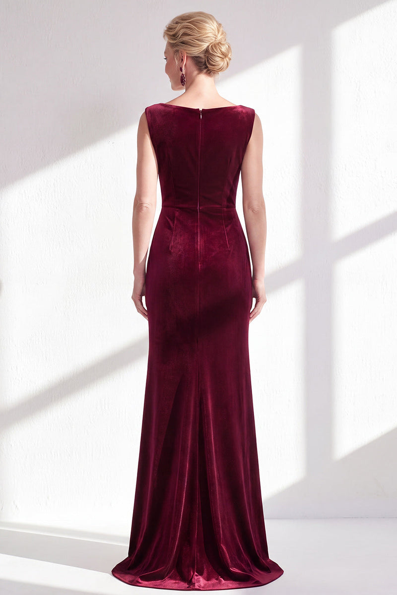 Load image into Gallery viewer, Navy Boat Neck Velvet Long Mermaid Mother of the Bride Dress with Slit