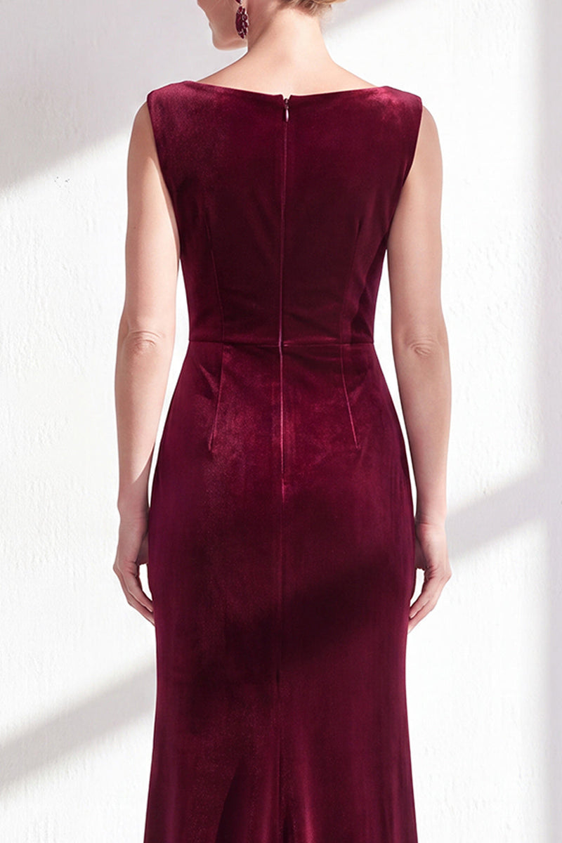 Load image into Gallery viewer, Navy Boat Neck Velvet Long Mermaid Mother of the Bride Dress with Slit
