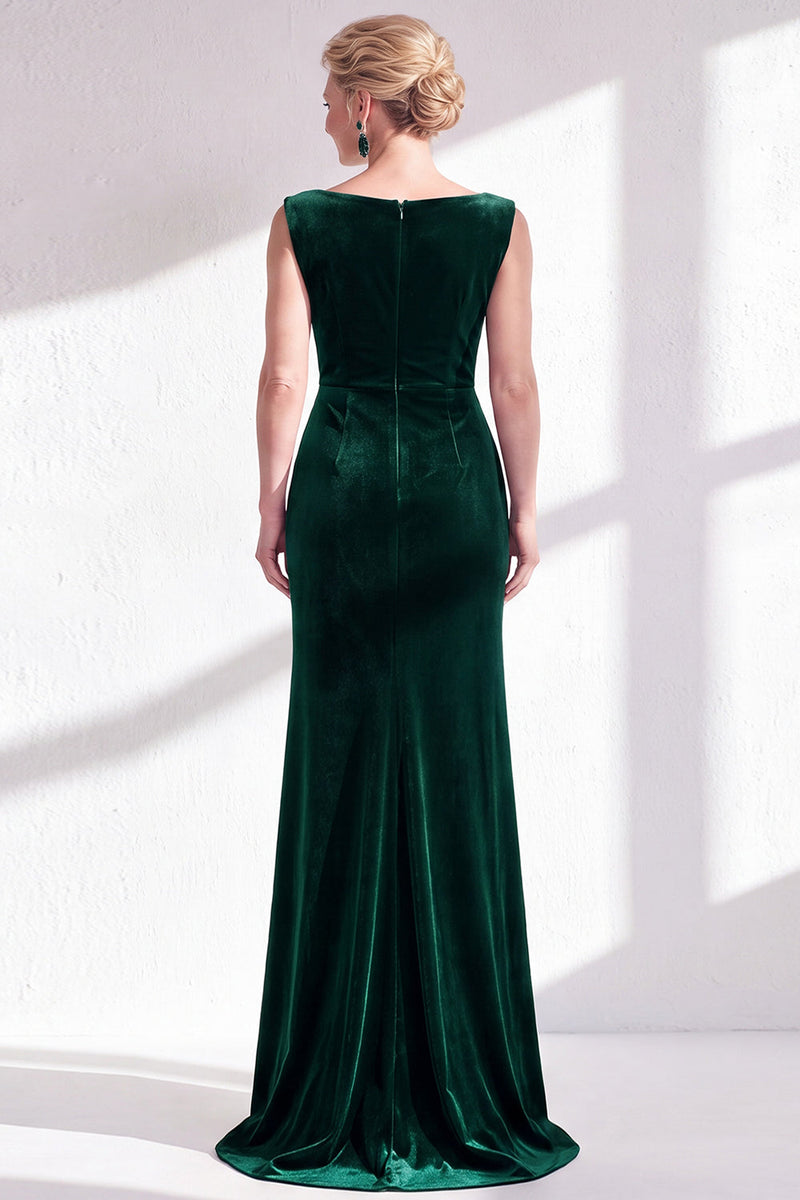 Load image into Gallery viewer, Navy Boat Neck Velvet Long Mermaid Mother of the Bride Dress with Slit