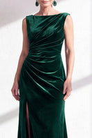 Load image into Gallery viewer, Navy Boat Neck Velvet Long Mermaid Mother of the Bride Dress with Slit