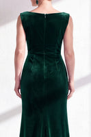 Load image into Gallery viewer, Navy Boat Neck Velvet Long Mermaid Mother of the Bride Dress with Slit