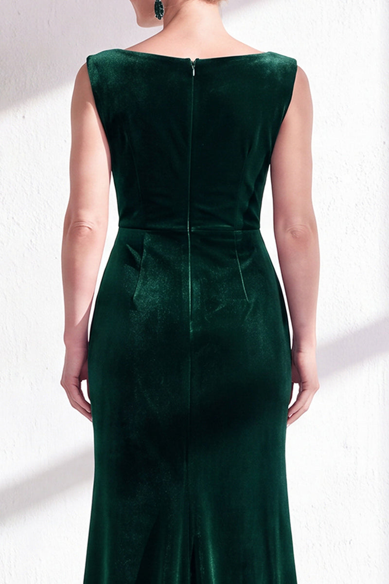 Load image into Gallery viewer, Navy Boat Neck Velvet Long Mermaid Mother of the Bride Dress with Slit