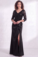 Load image into Gallery viewer, Sparkly Burgundy Floral Ruffled Mermaid Long Mother of the Bride Dress with Lace
